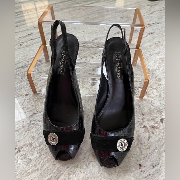 Women's Brighton 8.5 M Black Slingback Heels Crocodile Embossed - Picture 4 of 6